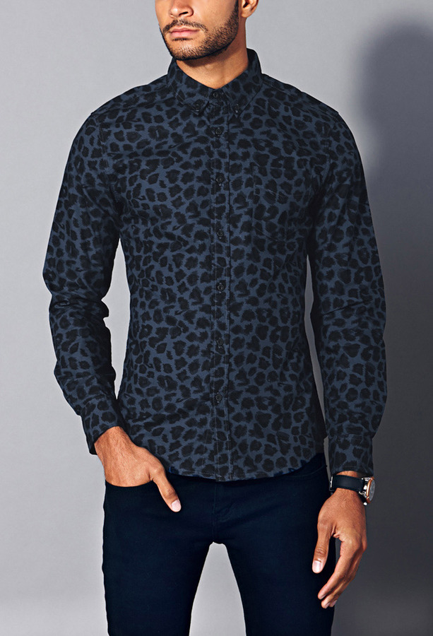 Blue Leopard Dress Shirt: Forever 21 21 Slim Fit Leopard Print Shirt ...